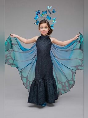Chasing Fireflies Blue & Black Butterfly Winged Costume Dress